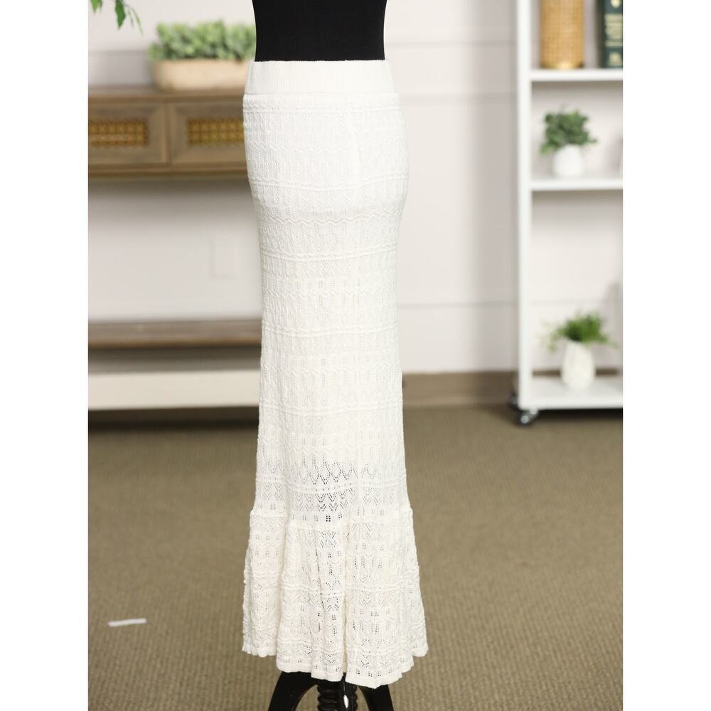 House of Harlow 1960 Ivory Crochet Knit Maxi Skirt Tiered Boho Resort Festival M - Picture 6 of 15